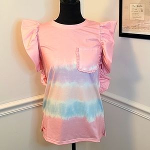 Simply Southern Pink Ruffle‎ Tie dye shirt
